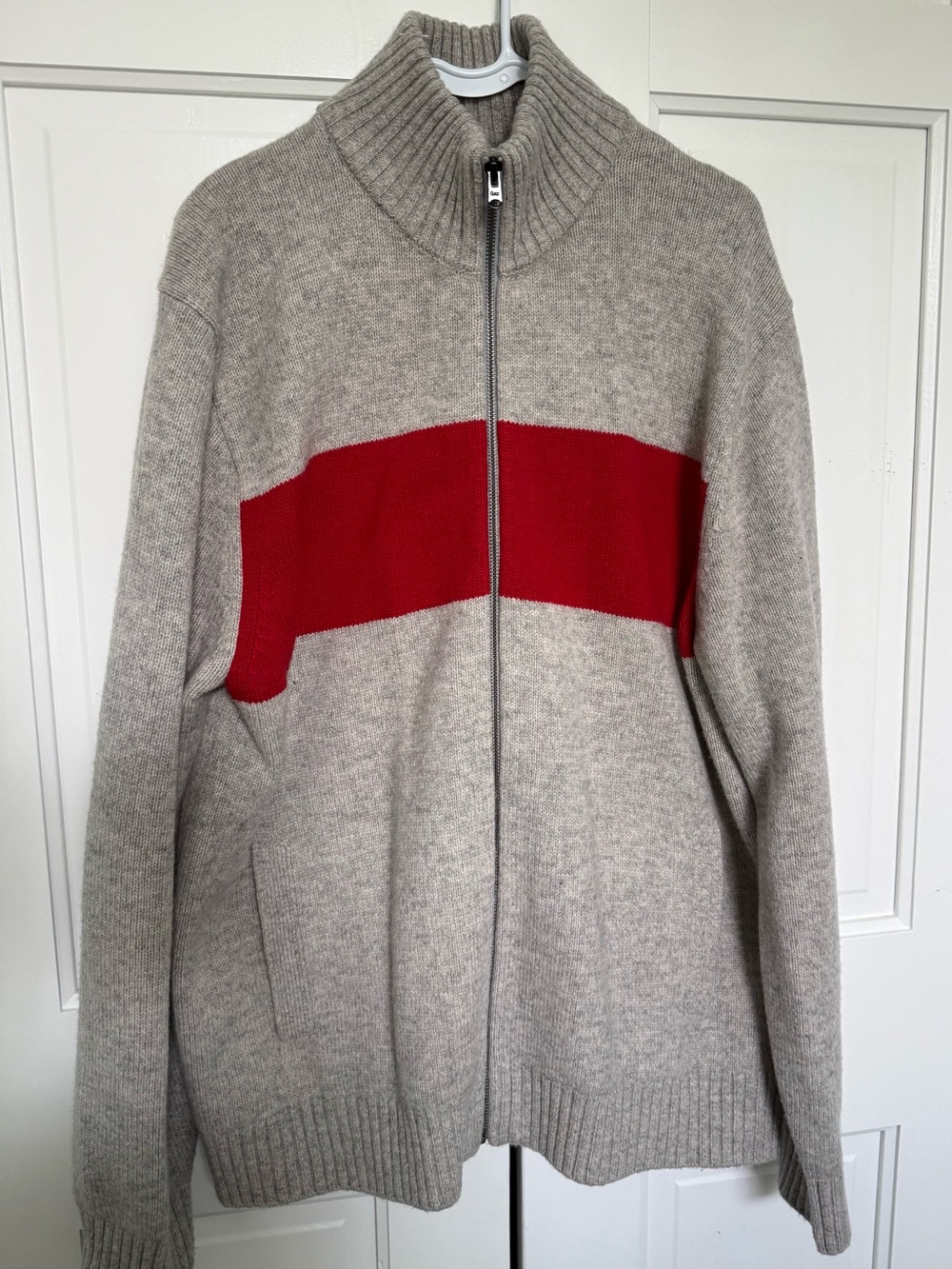 GAP Zip-Up Sweater with Red Chest Stripe
